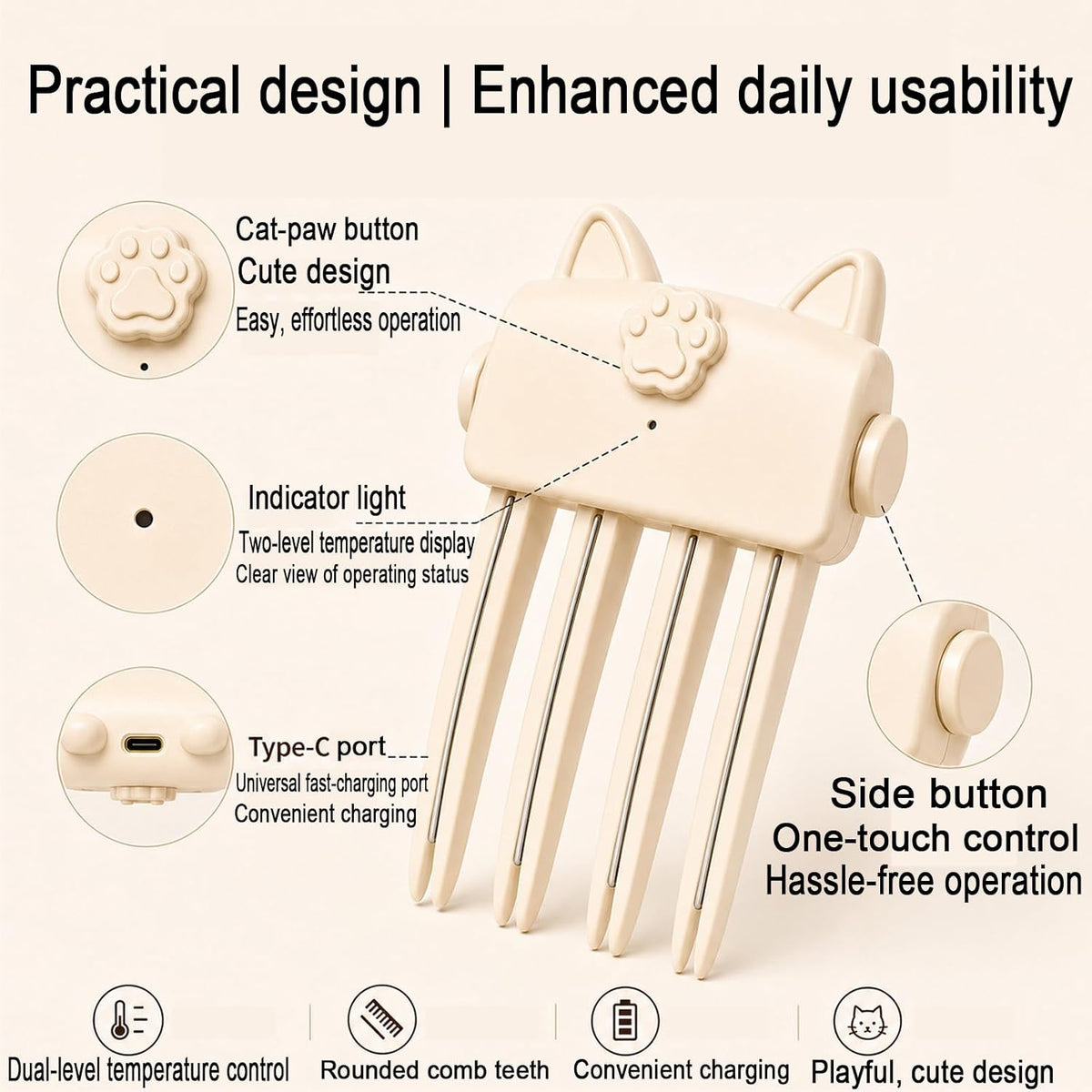 Cute Cat‑Ear Root Volume Heating Comb🐱